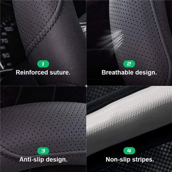 Car Steering Wheel Cover,14.5-15 Inch Black Universal Microfiber Leather Covers - Picture 4 of 7